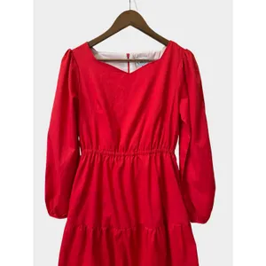 Busy Bees Smocks Cherry Red Prairie Cottagecore Tiered‎ Midi Dress Medium thumbnail 3