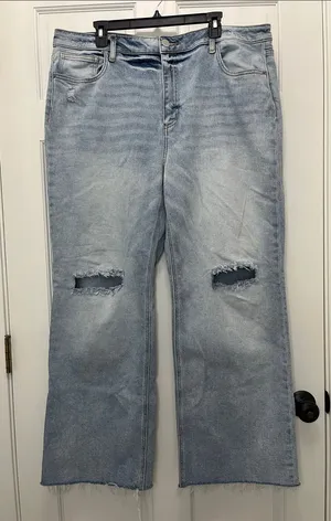 Arula Women's Light Wash Distressed Wide Leg Denim Jeans - Size 18 thumbnail 1