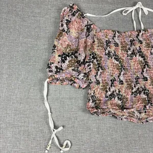 Free People Blouse Womens Small Off Shoulder Puff Sleeve Cropped Floral thumbnail 2