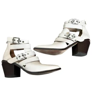 BCBGeneration Dani Pointed Toe Bootie Chunky Heels Size 7 White Buckle Straps thumbnail 5