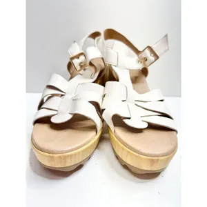 Dr. Scholl’s Sandals Size 9.5 White Leather Open‎ Toe Platform Shoes Buckle thumbnail 5