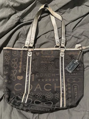 Coach Brown Logo Tote with Metallic Silver Trim thumbnail 1