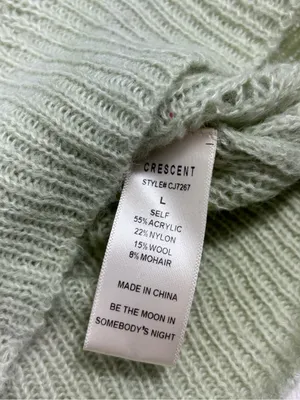 Crescent Wool Mohair Blend Saga Green Open Knit Cardigan Sweater Button Front thumbnail 11