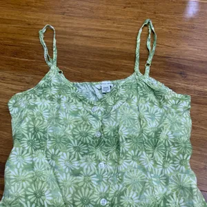 American Eagle Green Floral Print Mini Dress Button Front‎ Tie Waist Size Medium thumbnail 2
