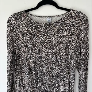 Old Navy Long Sleeve Mini Dress Cheetah Print Flowy Jersey Knit Flouncy Brown thumbnail 2