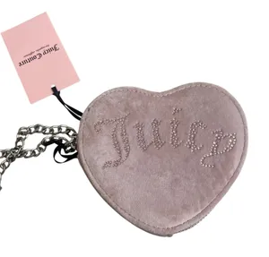 Juicy Couture Bejeweled Heart Coin‎ Case Dusty Blush Pink Velour Rhinestone NWT thumbnail 1