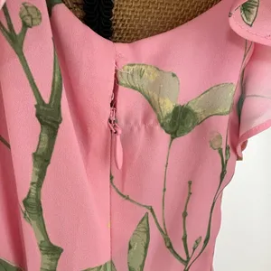 Gibson Latimer Pink Tropical Floral Midi‎ Dress Ruffle Flutter Sleeve Size 6 thumbnail 5