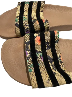 Cute Women’s Slide Sandals in Taupe with Snake-Print Straps thumbnail 2