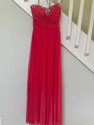 ElisaBella Strapless Red Evening Gown with Embellished Sweetheart Neckline thumbnail 3