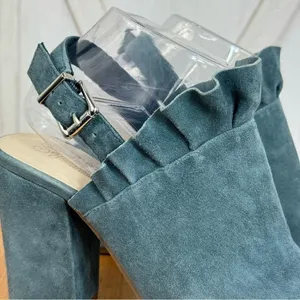 Seychelles by Anthropologie Sightseeing Suede Slingback Peep Toe Heels‎ Teal 9 thumbnail 7