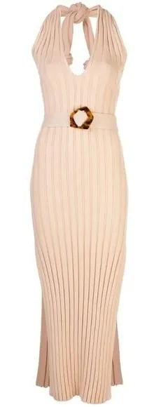 NICHOLAS Plunge‎ Neck Ribbed Cotton Knit Dress Neutral Beige Size M thumbnail 1