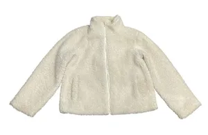 Rachel Zoe Cream Sherpa Fleece Zip Up Jacket SZ M Plush Faux Outerewear Cozy thumbnail 1