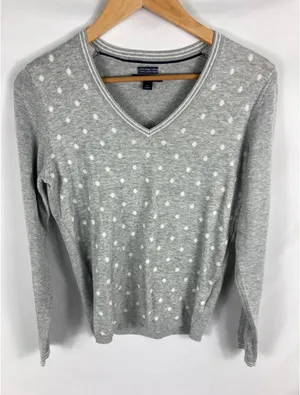 Tommy Hilfiger Pima Cotton Grey w White Polka Dot Lightweight sweater size M thumbnail 1