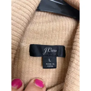 J.Crew Turtleneck Sweater Womens L Tan Excellent Merino Wool Puff Sleeve Ribbed thumbnail 3