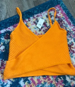 NWT aerie Orange Ribbed faux Wrap Front Cami Top thumbnail 1