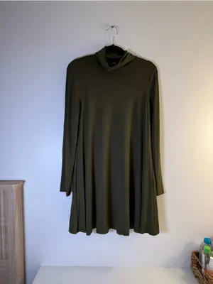 Lulu's Olive Green Turtleneck Swing Mini Dress thumbnail 4