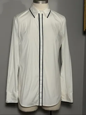 Ann Taylor Size 8 White Button Up Shirt with Black Piping thumbnail 1