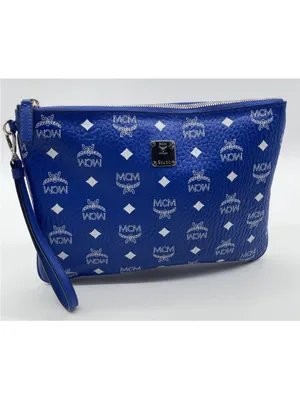 MCM Royal Blue Monogram Wristlet Clutch thumbnail 4