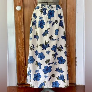 Vintage Zoey & Beth Hawaiian Floral Cotton Linen Maxi Skirt Medium💛 thumbnail 2