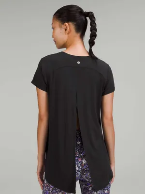 Lululemon Modal Open Up Tied Back T-shirt Black activewear yoga Pilates gym 8 thumbnail 2