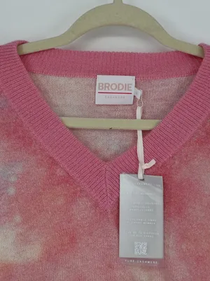 Brodie Cashmere 100% Cashmere Sweater S Pink Tie Dye V Neck NWT Whimsical thumbnail 5