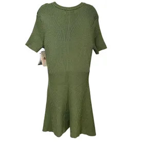 French Connection Olive Green Ribbed Military Sweater Dress Gold Button Mini L thumbnail 3
