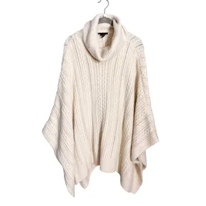 NEW Donna Karan‎ Ivory Cable Knit Cowl Neck Poncho Sweater Cape thumbnail 4