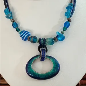 Chico's Vibrant Blue and Green Beaded Necklace 16”-20” thumbnail 2