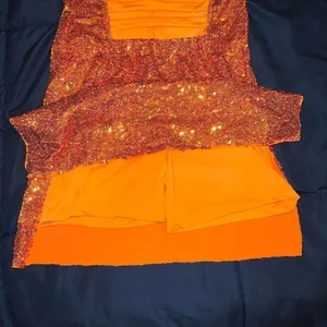 Revolution Rave festival dance bling dress w shorts orange sequin bling size S thumbnail 6