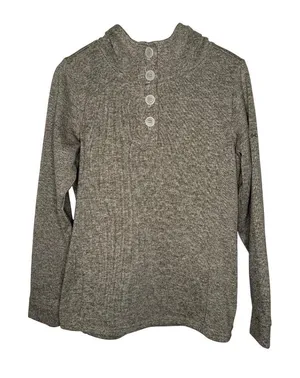 Columbia Women's Fleece‎ 1/4 button hooded Sweater pullover tan Sz L thumbnail 1