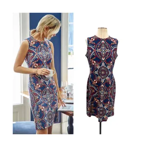 J McLaughlin Devon Sleeveless Shift Dress Blue Red Medallion Print‎ Medium thumbnail 2