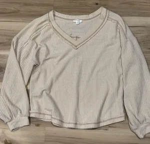 Blu Pepper Balloon Sleeve Cream Waffle Knit Long Sleeve Shirt Women’s Medium thumbnail 1