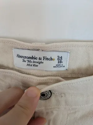 NWT Abercrombie & Fitch Straight Mid Rise Jeans Cream Size 34 (18R) XL thumbnail 5