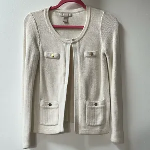 Banana Republic | Cream Knit Cardigan with Gold Button Accents Small thumbnail 1