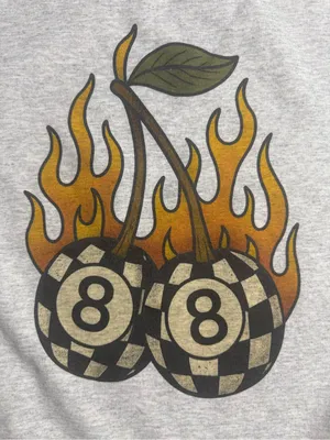 Gildan Light Gray Sweatshirt with Flaming Pool Ball Cherry Graphic thumbnail 5