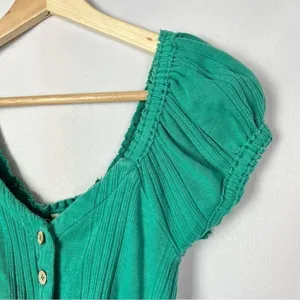 Free‎ People We the Free Brighter Days Green Button Front Short Sleeve Crop Top thumbnail 5