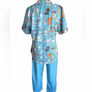 Women's NEW Animal Print Top Blue Botton Scrubs Size L #260776 thumbnail 2