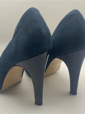 Nine West navy blue suede leather peep toe pumps heels retro business 9 thumbnail 2