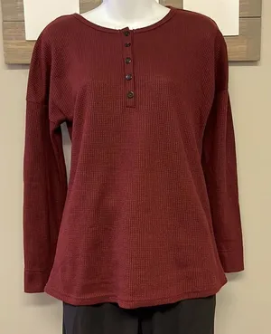 Unbranded Brick Red Pullover Long Sleeve Thermal Crew Neck Shirt- Small thumbnail 1