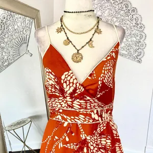 band of the free Orange Floral Wrap Midi Maxi Dress Size S thumbnail 3