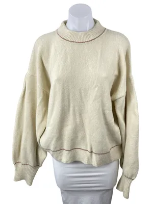 Fox + Hawk Women's Cream Long Sleeve Mock Neck Knit Relaxed Sweater Top Size M thumbnail 1