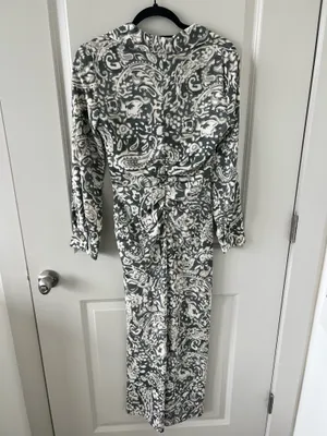 Long Sleeve Ruched Paisley Maxi Dress - Green & White thumbnail 4