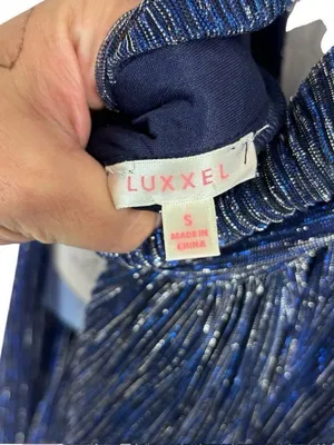 Luxxel Lulus Magical Looks Sparkly Maxi Dress Navy Blue Deep V-Neck Metallic Gown NWT S thumbnail 13