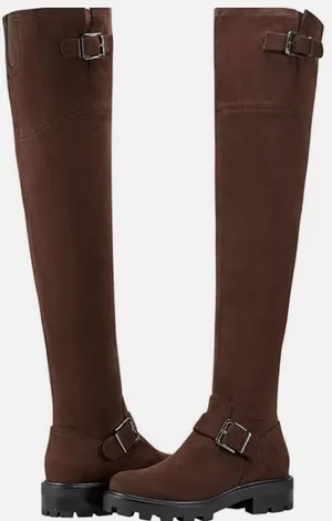 Marc Fisher LTD Ganven Brown Faux Suede Over The Knee Lug Sole Boots 6.5M NEW thumbnail 1