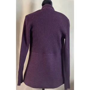 Eileen Fisher Womens XS Cardigan Sweater Purple Merino Wool‎ Ribbed Open Front thumbnail 2