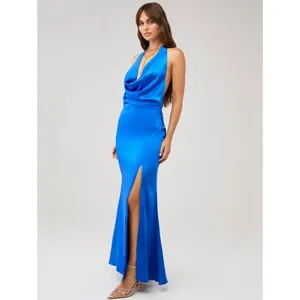 NWT Elliatt Blue Satin Halter Neck Maxi Dress Size M thumbnail 2