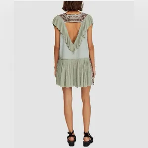Free People Day Glow Boho Embroidered Mini Dress Women’s Medium Spanish Moss thumbnail 3