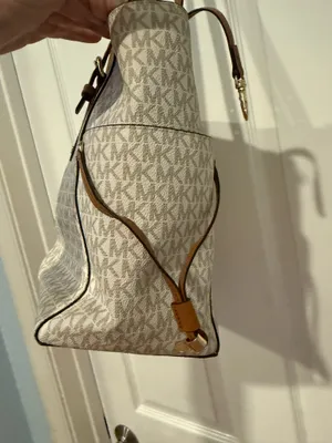 Michael Kors MK Signature Vanilla Logo Tote Bag Brown Trim thumbnail 6