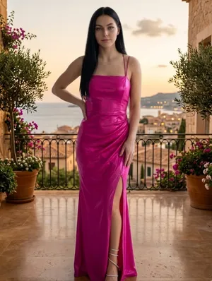 Emerald Sundae Hot Pink Satin Open Back Maxi Dress Sz Medium! thumbnail 4