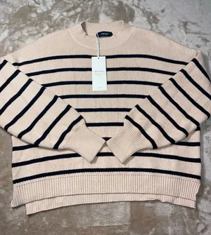 Dokotoo Striped Crewneck Sweater tan and black stripes oversized fit thumbnail 1